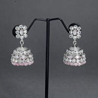 Saloni Fashion Jewellery Beautiful Pear and Flower Shape Grey Uncut Kundan Stone Silver Plated Jhumki Earring For Women and Girls