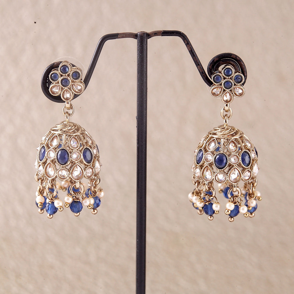 Saloni Fashion Jewellery Modish Flower Shape Black Uncut Kundan Stone Antique Gold Plated Jhumki Earring For Women and Girls