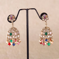 Saloni Fashion Jewellery Modish Flower Shape Black Uncut Kundan Stone Antique Gold Plated Jhumki Earring For Women and Girls