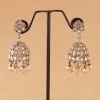 Saloni Fashion Jewellery Modish Flower Shape Black Uncut Kundan Stone Antique Gold Plated Jhumki Earring For Women and Girls