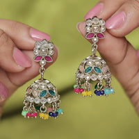 Saloni Fashion Jewellery Desirable Round and Pear Shape Silver Plated Pearl Brown Kundan Stone Jhumki Earring For Women and Girls