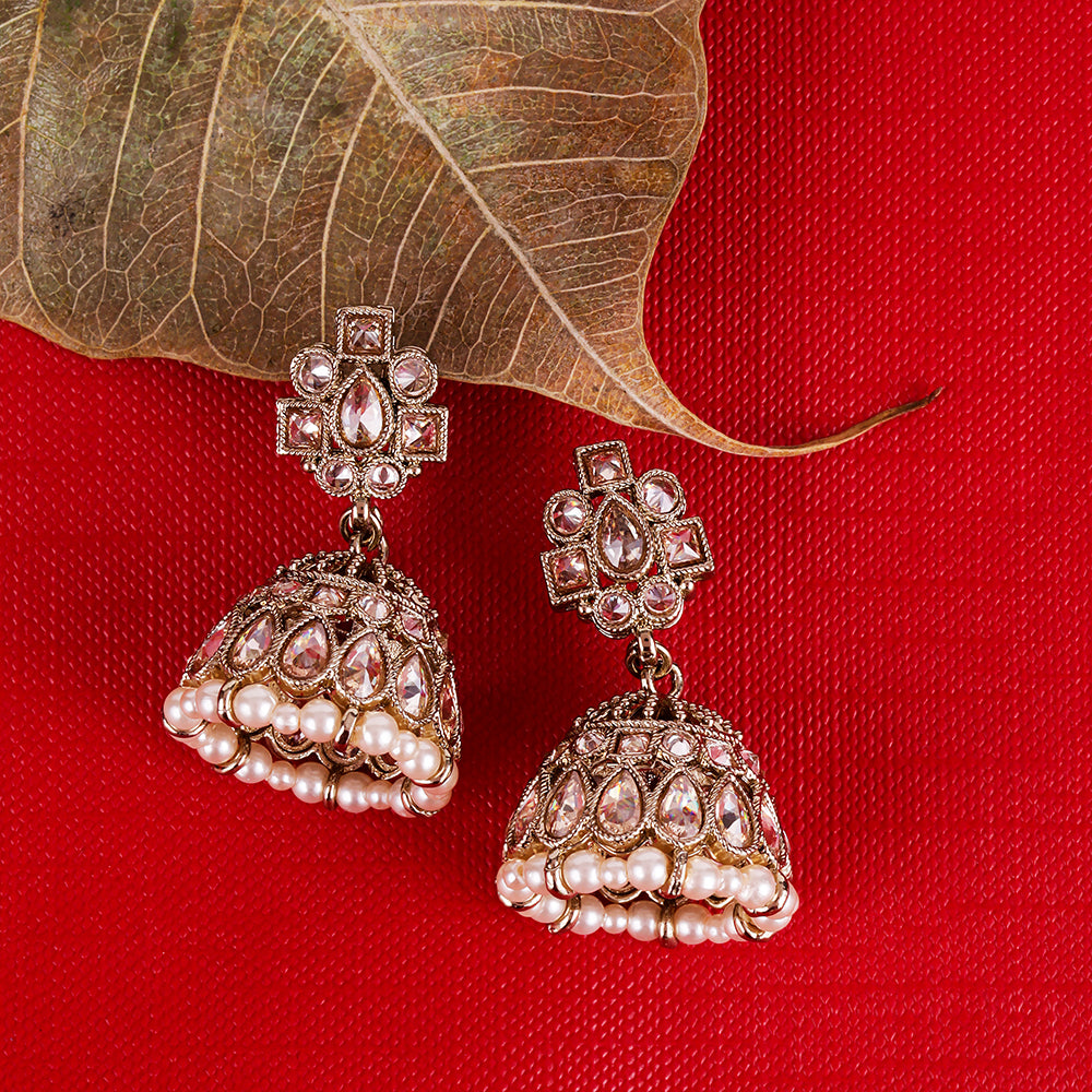 Saloni Fashion Jewellery Delightful Oval Shape Brown Uncut Kundan Stone Antique Gold Plated Jhumki Earring For Women and Girls