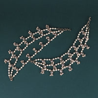 Saloni Fashion Jewellery Creative Oval and Circle Shape 3 String White Kundan Stone Pearl Antique Gold Plated Set Of 2 Ear-Chain (Kaanchain) For Women and Girls