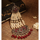 Saloni Fashion Jewellery Pretty Flower and Leaf Design Gold Plated Lariat Pearl Ruby Kundan Stone Passa/Matha Patti For Women and Girls