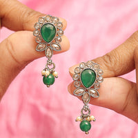 Saloni Fashion Jewellery Ethnic Oval and Leaf Design Gold Plated Green Kundan Stone Dangle Earring For Women and Girls
