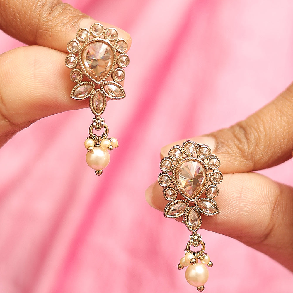 Saloni Fashion Jewellery Ethnic Oval and Leaf Design Gold Plated Green Kundan Stone Dangle Earring For Women and Girls