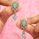 Saloni Fashion Jewellery Ethnic Oval and Leaf Design Gold Plated Green Kundan Stone Dangle Earring For Women and Girls