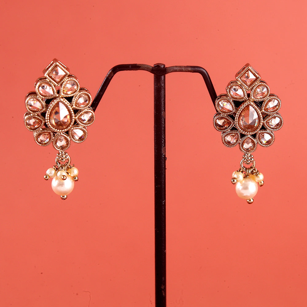 Saloni Fashion Jewellery Lavish Oval Shape Brown Uncut Kundan Stone Antique Gold Plated Jhumki Earring For Women and Girls