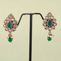 Saloni Fashion Jewellery Lovely Oval Shape Green Uncut Kundan Stone Antique Gold Plated Jhumki Earring For Women and Girls