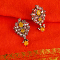 Saloni Fashion Jewellery Modish Flower Design Yellow Uncut Kundan Stone Mother of Pearl Antique Gold Plated Dangle Earring For Women and Girls