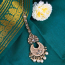 Saloni Fashion Jewellery Glimmery Oval and Round Shape Uncut Kundan Stone 18 KT Gold Plated Brass Choker Necklace Set with Maang Tikka For Women and Girls