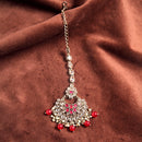 Saloni Fashion Jewellery Glorious Chandelier Shape Mother of Pearl Ruby Uncut Kundan Stone Antique Gold Plated Maang Tikka For Women and Girls