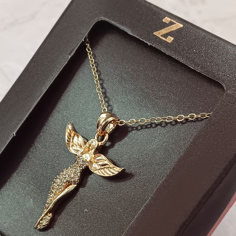 Ziorra Rose Gold Plated AD Angel Chain Pendant