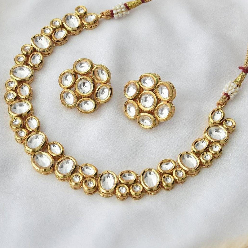 FS Collection Gold Plated Kundan Necklace Set