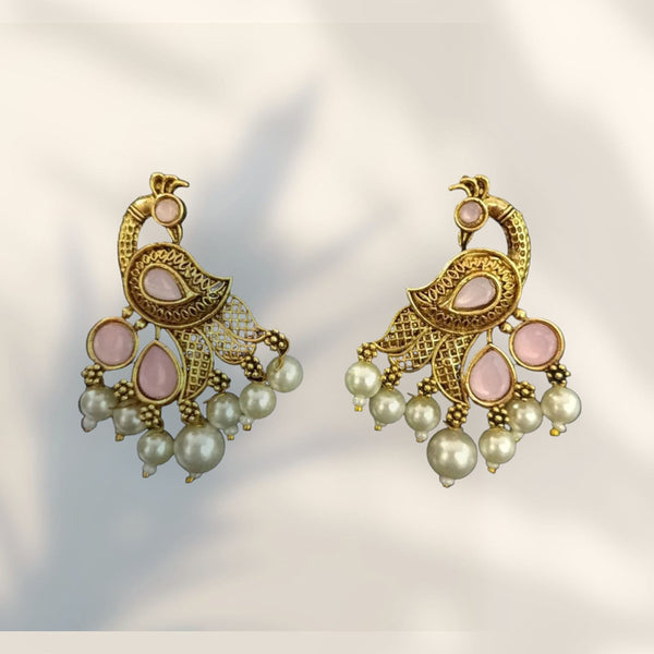 Wearhouse Fashion Gold Plated Pota Stone Dangler Earrings