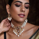 FS Collection Gold Plated Kundan And Pearl Choker Necklace Set