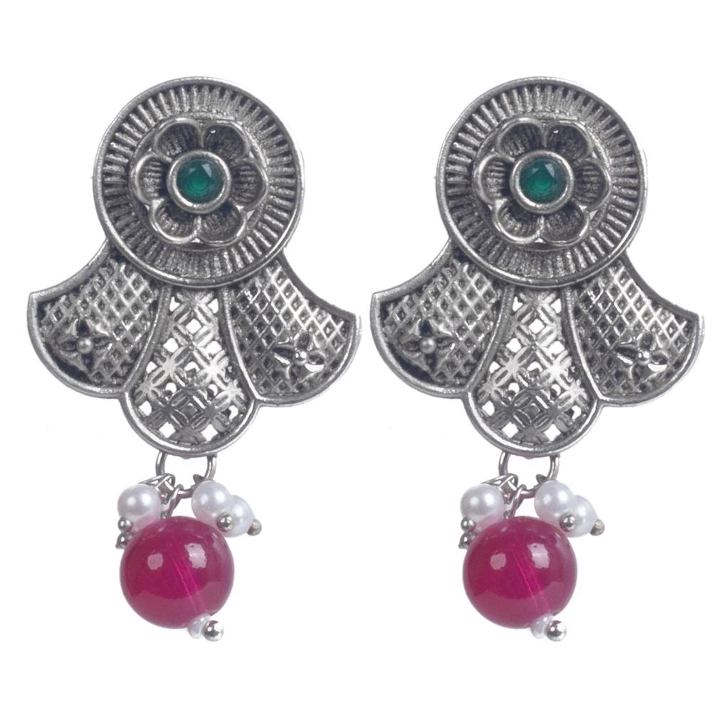 Wearhouse Fashion Oxidised Plated Pota Stone And Beads Dangler Earrings