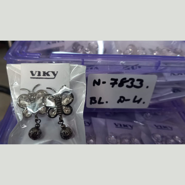 Viky Oxidised Plated Crystal Stone Dangler Earrings