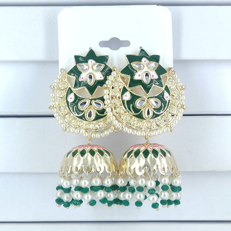 Corbeda Fashion Gold Plated Kundan And Meenakari Jhumki Earrings