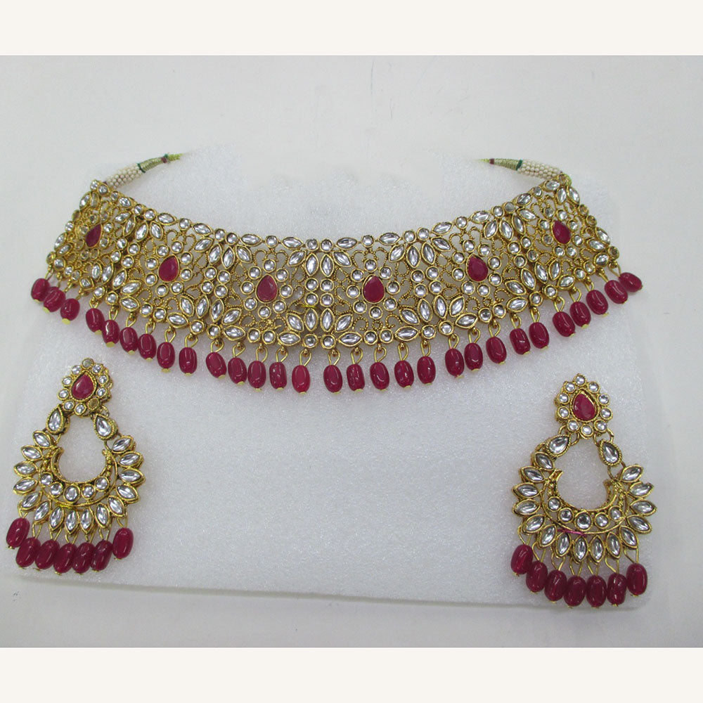 Midas Touch Glam Kundan Stone And Beaded Choker Necklace Set
