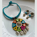 Bajana Lifestyle Mirror Work Tribal Necklace Set with Cowrie Shells & Earrings | Boho Handmade Jewelry