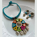 Handmade For Her  Mirror Work Tribal Necklace Set with Cowrie Shells & Earrings | Boho Handmade Jewelry