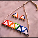 Handmade Multicolor Triangle Mirror Necklace Set | Bajana Lifestyle Navratri Dandiya Jewelry