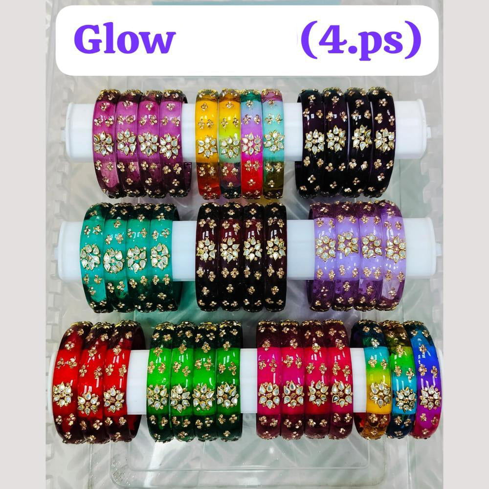 Chitra Bangles Multi Color Glass Bangle (4 Piece In One Box)