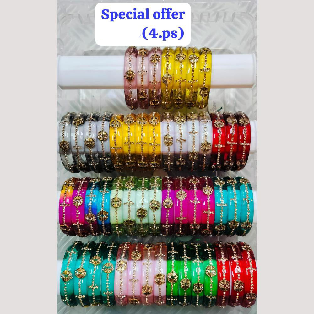 Chitra Bangles Multi Color Glass Bangle (4 Piece In One Box)