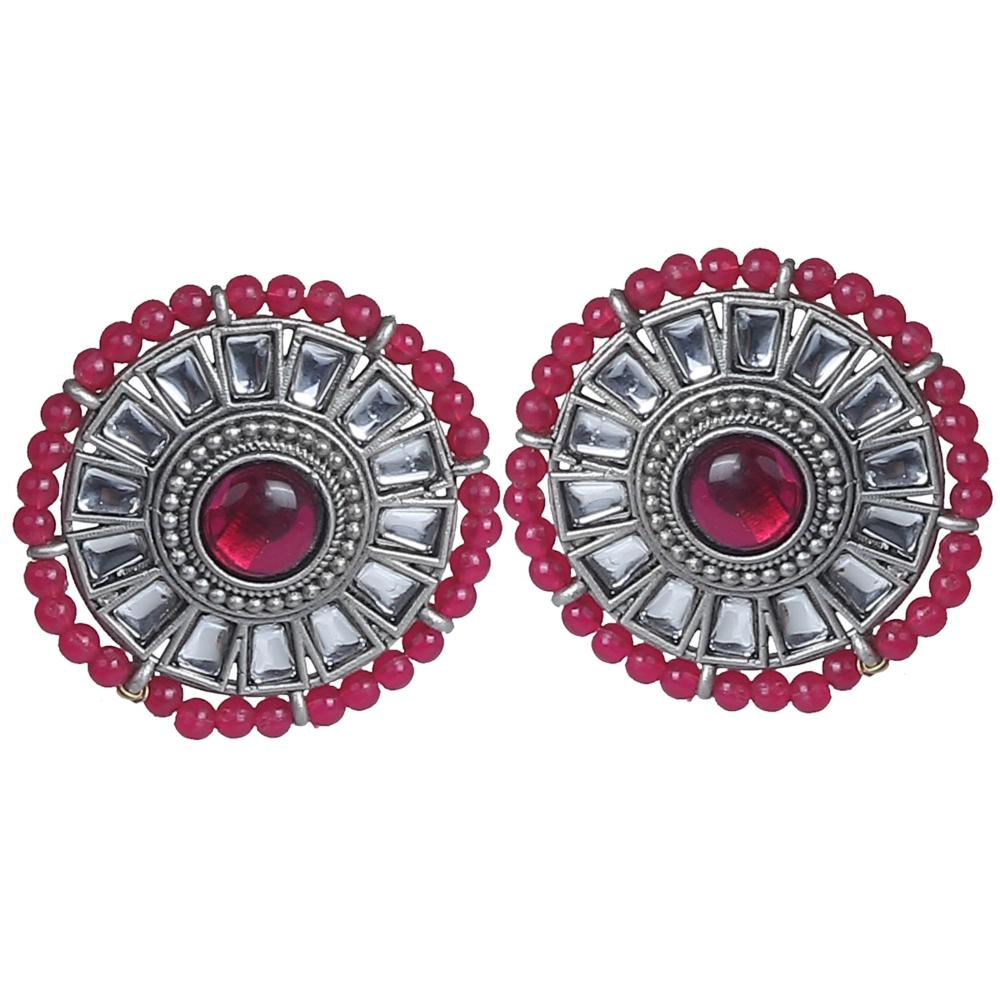 Wearhouse Fashion Oxidised Plated Kundan Stone And Pearl Studs Earrings