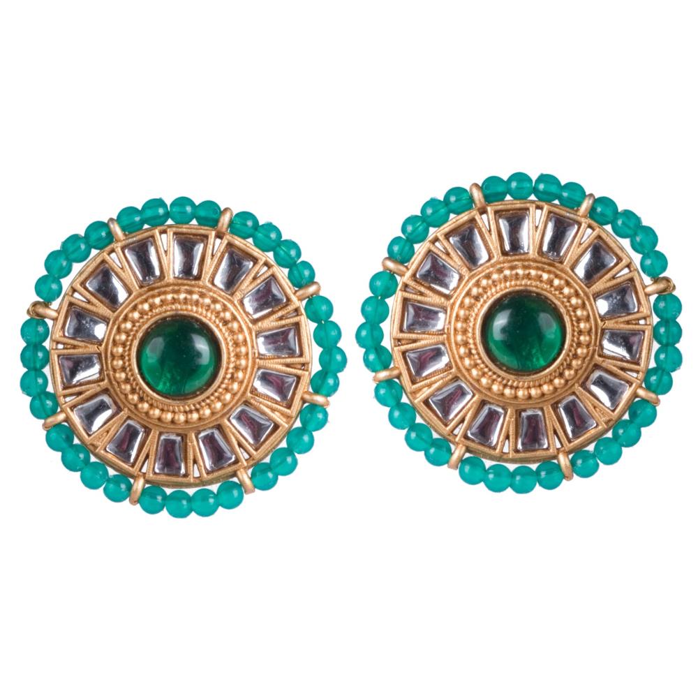Wearhouse Fashion Gold Plated Kundan Stone And Pearl Studs Earrings