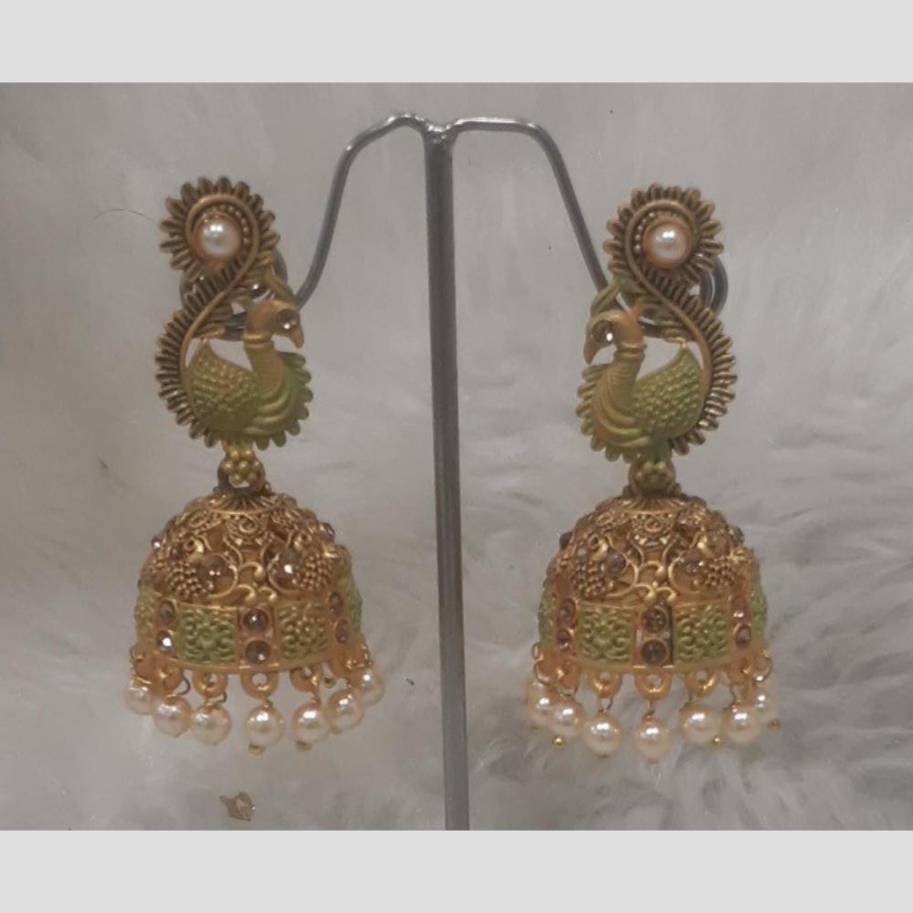 Infinity Jewels Gold Plated Crystal Stone And Meenakari Jhumki Earrings