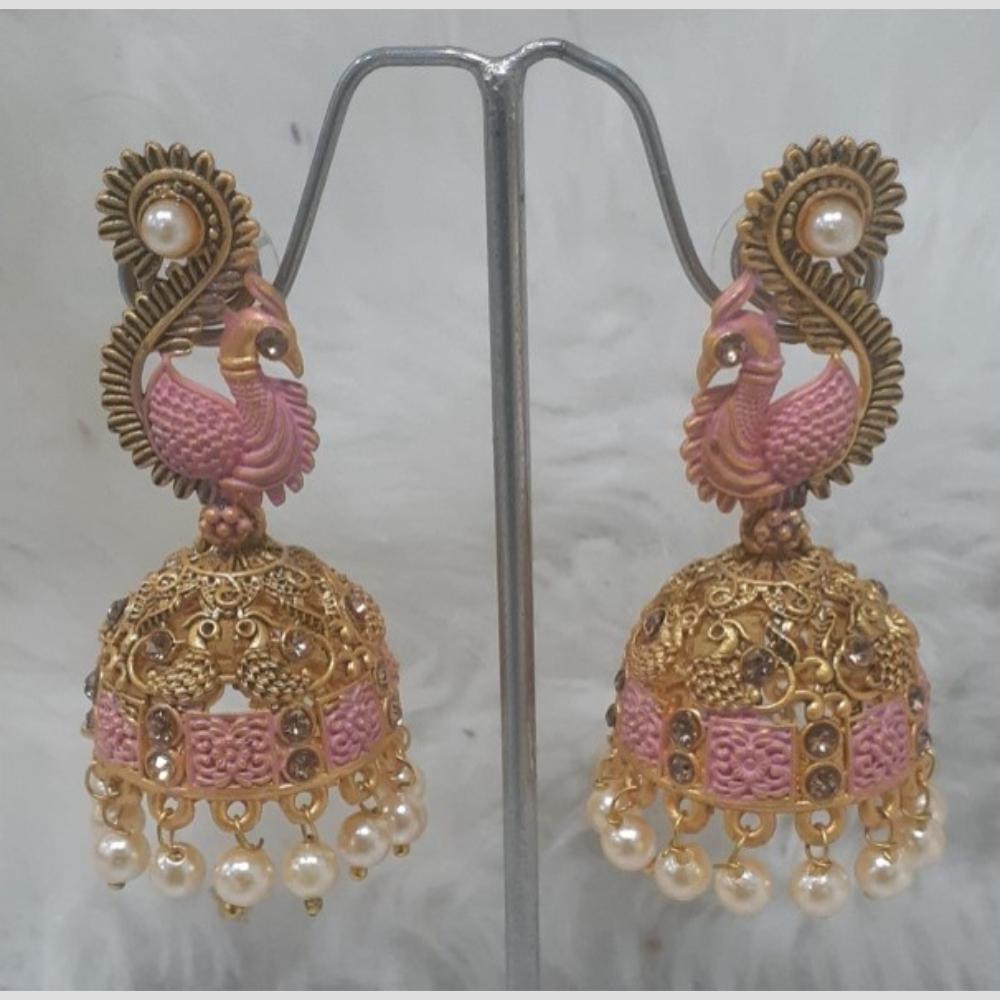 Infinity Jewels Gold Plated Crystal Stone And Meenakari Jhumki Earrings