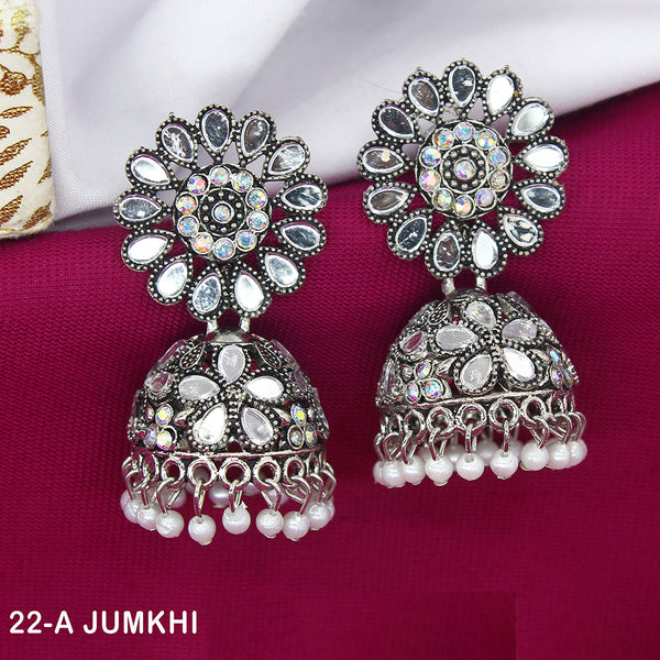 Mahavir Oxidised Plated Mirror Jhumki Earrings