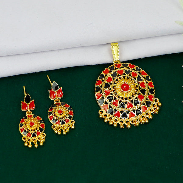 Mahavir Gold Plated Meenakari Pendant Set