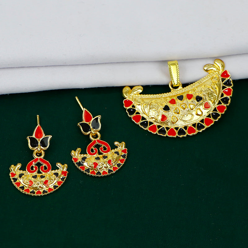 Mahavir Gold Plated Meenakari Pendant Set