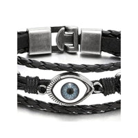 Asmitta Evil Eye Leather Braided Wrap Multi Layer Black Band Openable Bracelet for Men & Boys