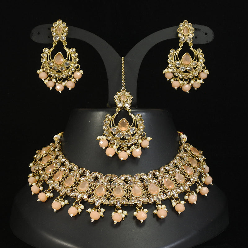 LALSO Designer Mehendi Gold plated AD/Zircon Work Necklace Jewelry Set With Maangtika