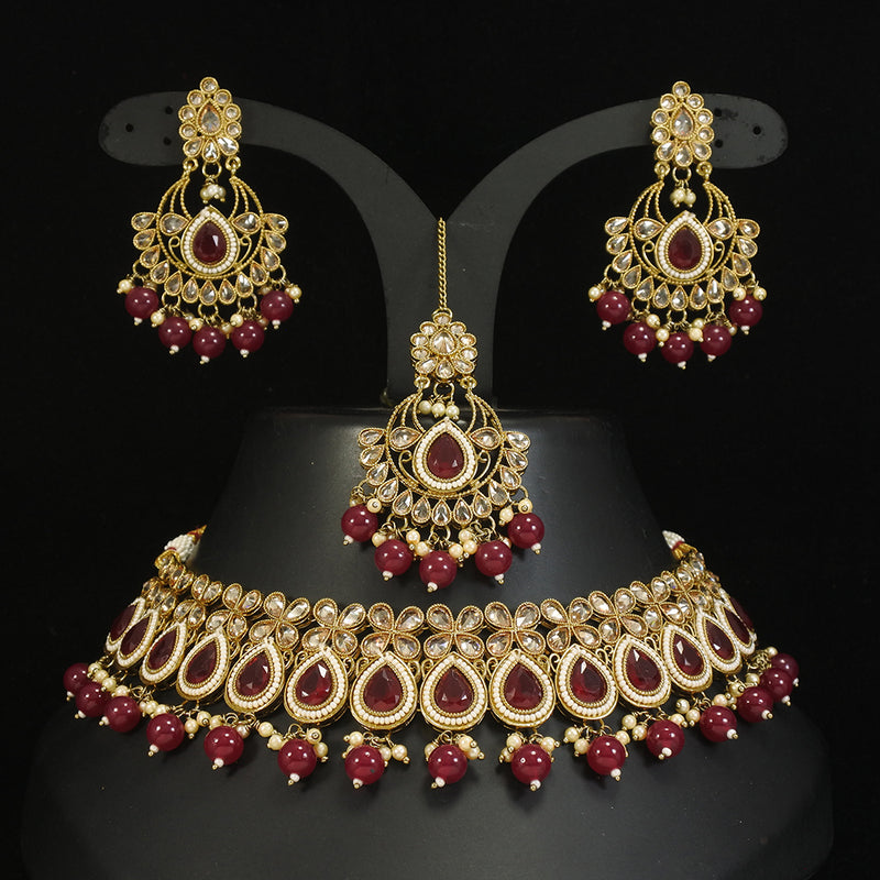 LALSO Designer Mehendi Gold plated AD/Zircon Work Necklace Jewelry Set With Maangtika