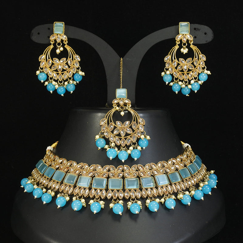 LALSO Stunning Mehendi Gold plated AD/Zircon Work Necklace Jewelry Set With Maangtika