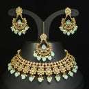 LALSO Stunning Mehendi Gold plated AD/Zircon Work Necklace Jewelry Set With Maangtika