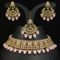 LALSO Stunning Mehendi Gold plated AD/Zircon Work Necklace Jewelry Set With Maangtika
