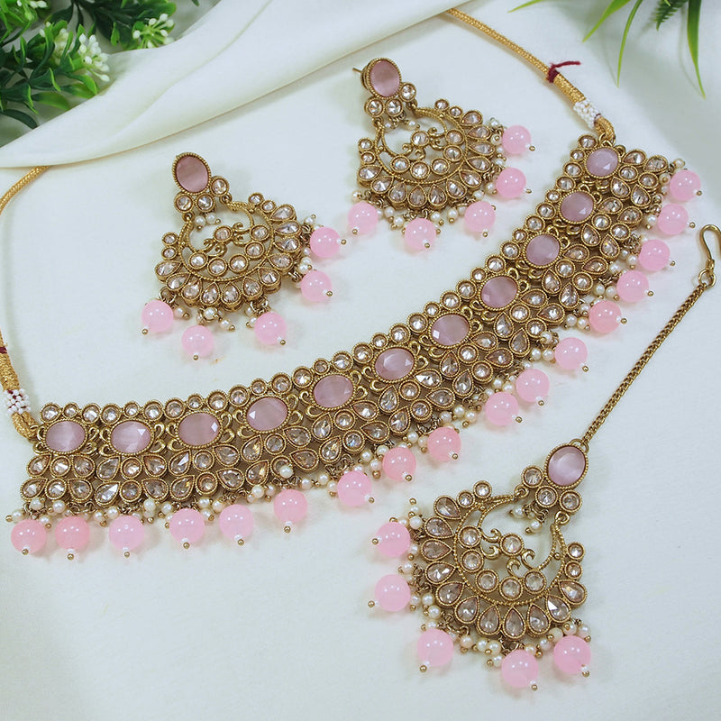 LALSO Stunning Mehendi Gold plated AD/Zircon Work Necklace Jewelry Set With Maangtika