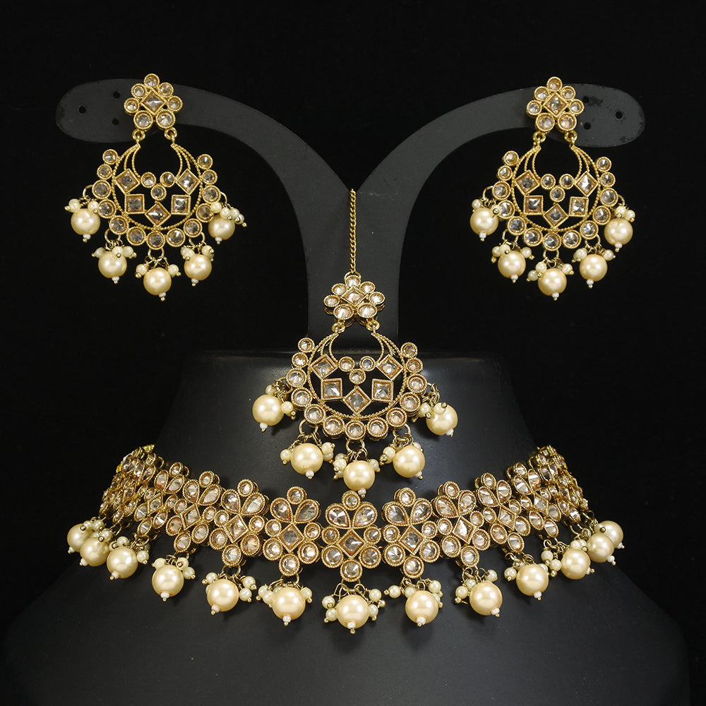 LALSO Designer LCT Mehendi Gold plated AD/Zircon Work Necklace Jewelry Set With Maangtika