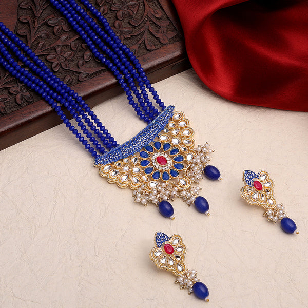 Asmitta Gold Plated Kundan And Meenakari Long Necklace Set