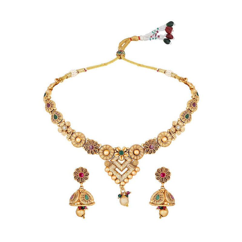 Asmitta Gold Plated Pota Stone Necklace Set