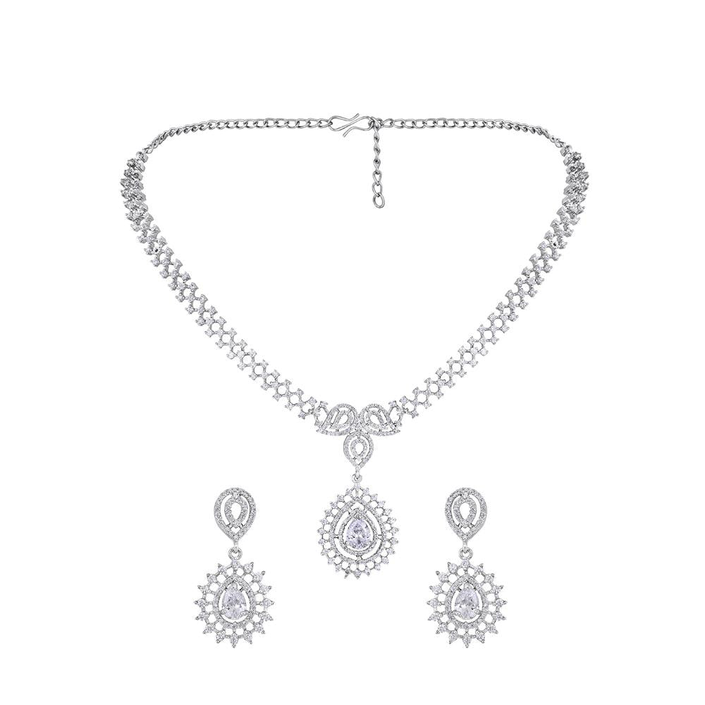 Asmitta Silver Plated AD Stone Necklace Set