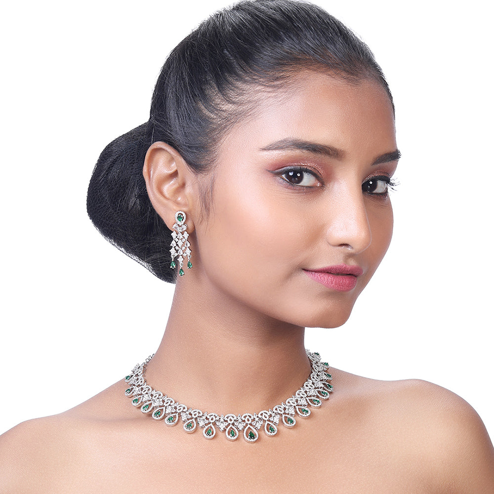 Asmitta Silver Plated AD Stone Necklace Set