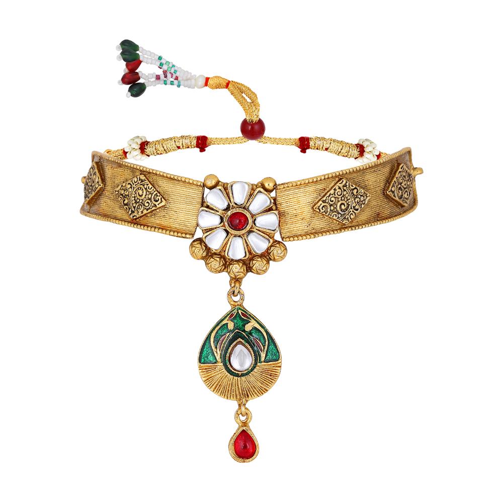 Asmitta Gold Plated Kundan Choker Necklace Set