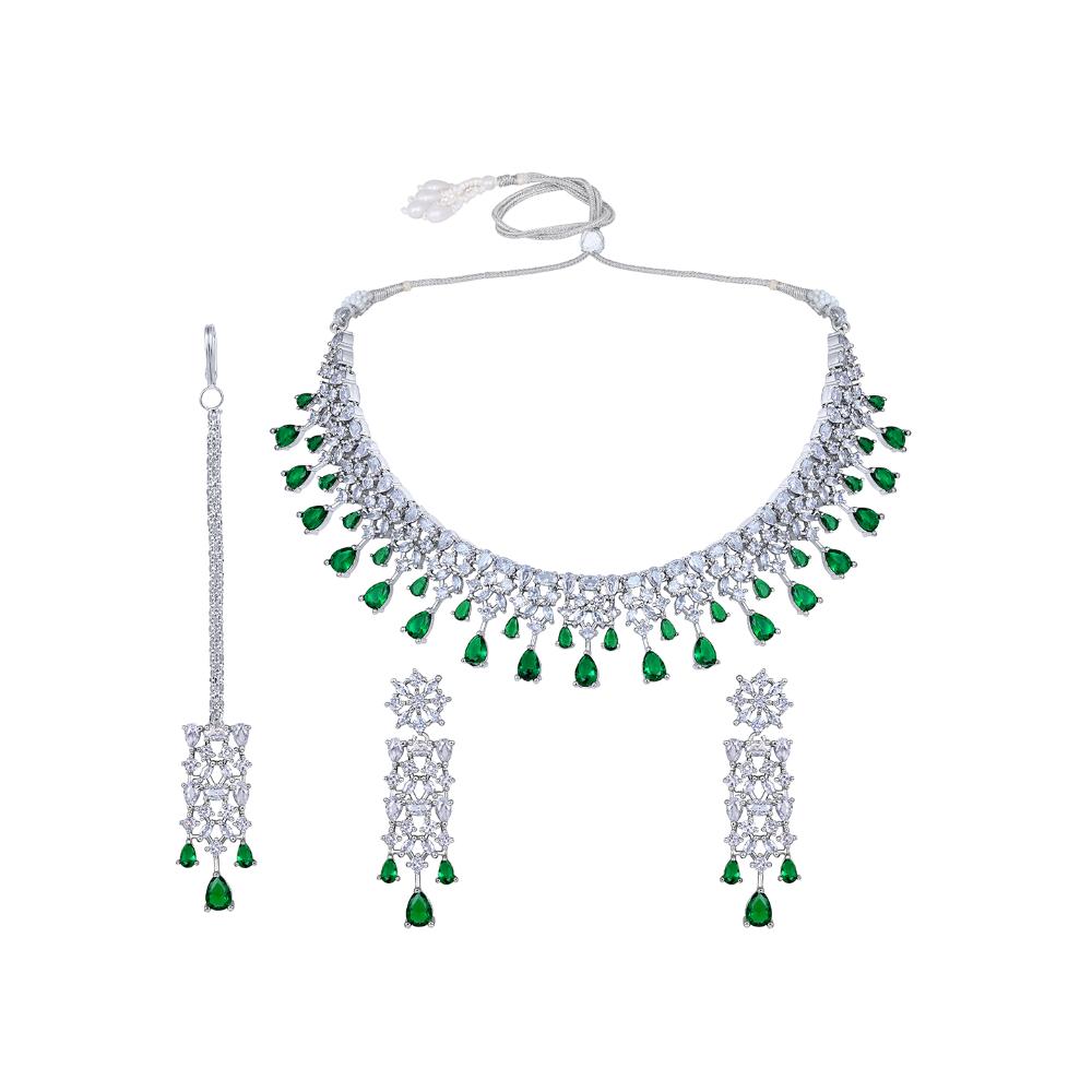 Asmitta Silver Plated AD Necklace Set